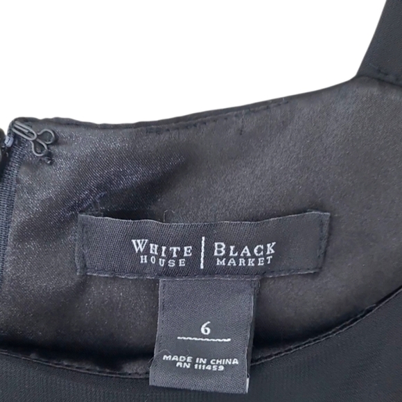 White House Black Market Chiffon Ruffled Tiered Black Cocktail Dress Size 6 - Picture 4 of 8